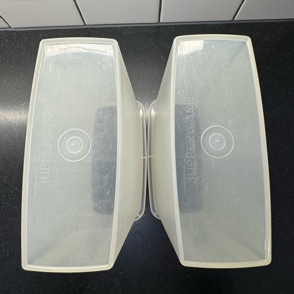 Vintage Tupperware Store-N-Pour Containers, set of 2, pink lids - Picture 8 of 13